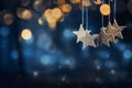 Blue Christmas Tree with Glittering Stars on Fir Branches in Abstract Bokeh Background Royalty Free Stock Photo