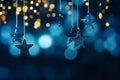 Blue Christmas Tree With Glittering Stars, Sparkling Bokeh, and Hanging Fir Branches Royalty Free Stock Photo