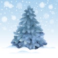 Blue Christmas tree, realistic vector illustration.