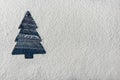 Blue Christmas Tree Silhouette on Snowy White Background. New Year Holiday Greeting Card. Poster Template. Baking Copy Space.