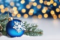 Christmas New Year blue toy closeup on a blue blurred background with light bokeh Royalty Free Stock Photo