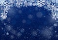 Blue Christmas winter background with frame of snowflakes Royalty Free Stock Photo