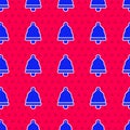 Blue Church bell icon isolated seamless pattern on red background. Alarm symbol, service bell, handbell sign Royalty Free Stock Photo