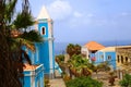 Blue church in Sao Felipe, Fogo, Cape Verde