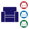 Blue Cinema chair icon isolated on white background. Set icons in color square buttons. Vector Royalty Free Stock Photo
