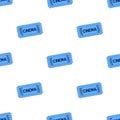 Blue Cinema Ticket Icon Seamless Pattern