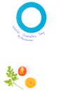 Blue circle as symbol of world diabetes day and fresh vegetables, copy space for text on white Royalty Free Stock Photo