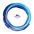 Blue circle of brush strokes. Round frame of blue and white paint strokes. Royalty Free Stock Photo