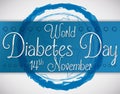 Blue Circle in Brushstrokes and Blue Ribbon for Diabetes Day, Vector Illustration