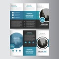 Blue circle business trifold Leaflet Brochure Flyer report template vector minimal flat design set, abstract three fold