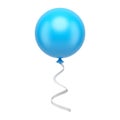 Blue circle flying balloon with curved white ribbon holiday decor realistic 3d icon vector