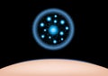 Blue circle glittering stars collagen sparkling particles. shinning glitter collagen apply on skin