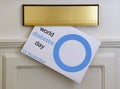 Envelope with World Diabetes Day information - blue circle