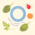 Blue circle with inscription world diabetes day and fresh vegetables, healthy nutrition Royalty Free Stock Photo