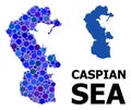 Blue Circle Mosaic Map of Caspian Sea