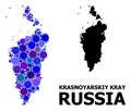 Blue Circle Mosaic Map of Krasnoyarskiy Kray