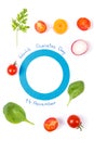 Blue circle of paper as symbol of fighting diabetes and fresh vegetables, healthy nutrition during disease