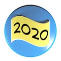 Blue circle push button 2020 flag - 3D rendering illustration Royalty Free Stock Photo