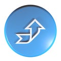 Blue circle push button arrow right and up - 3D rendering illustration Royalty Free Stock Photo