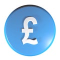 Blue circle push button Pound currency symbol - 3D rendering illustration Royalty Free Stock Photo