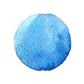 Blue circle shape painted with watercolors isolated on a white background. Watercolor. Sample Trendy colors 2017.