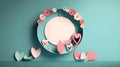 Blue circle template copy space heart or love shape and flower ornament design element background.