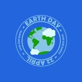 Blue circle typography earth day at the middle have earth with cloud. happy earth day, 22 april. earth day logo, earth