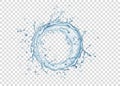 Blue circle water splash and drops isolated on transparent  background Royalty Free Stock Photo