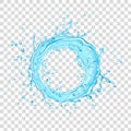Blue circle water splash and drops isolated on transparent  background Royalty Free Stock Photo