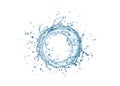 Blue circle water splash and drops isolated on white  background Royalty Free Stock Photo