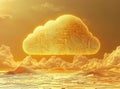 A blue circuit background features a golden cloud computing icon. Royalty Free Stock Photo