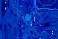 Blue circuit board background of computer motherboard,Electronic computer hardware technology.Integrated communication processor. Royalty Free Stock Photo