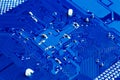 Blue circuit board background of computer motherboard,Electronic computer hardware technology.Integrated communication processor. Royalty Free Stock Photo