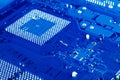Blue circuit board background of computer motherboard,Electronic computer hardware technology.Integrated communication processor. Royalty Free Stock Photo