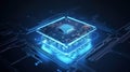 Blue circuit board with processor background. CPU Motherboard Central Computer Processor quantum concept, Quantum Technology