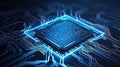 Blue circuit board with processor background. CPU Motherboard Central Computer Processor quantum concept, Quantum Technology