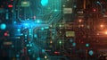 Blue Circuit Board with Spots in a Technological Space of Light and Texture