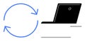 Circular Arrows Indicating Refresh Concept Next to Minimalist Laptop Representation Royalty Free Stock Photo