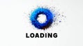 Blue circular loading symbol disintegrating with particles on white background. Royalty Free Stock Photo
