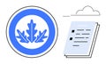 Oak leaf emblem beside cloud-linked checklist for eco-certification and sustainable records Royalty Free Stock Photo
