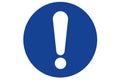 A blue circular warning sign