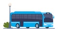 Blue City bus. Passenger transport side view. Public transport. Modern touristic bus. Vector illustration