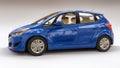 Blue city car with blank surface for your creative design. 3D rendering Royalty Free Stock Photo