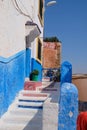 Blue city Chefchaouen street. Chefchaouen or Chaouen city in Morocco North Africa. Blue house walls on the street of an ancient Royalty Free Stock Photo