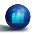 Blue City landscape icon isolated on white background. Metropolis architecture panoramic landscape. Blue circle button