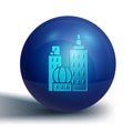 Blue City landscape icon isolated on white background. Metropolis architecture panoramic landscape. Blue circle button