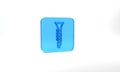 Blue Clarinet icon isolated on grey background. Musical instrument. Glass square button. 3d illustration 3D render