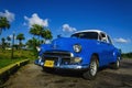 Blue classic American car in Havana, Cuba Royalty Free Stock Photo