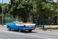 Blue classic cabriolet car drived trough Varadero in Cuba Royalty Free Stock Photo