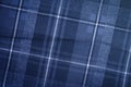 Blue classic checkered table cloth fabric background or texture. Royalty Free Stock Photo